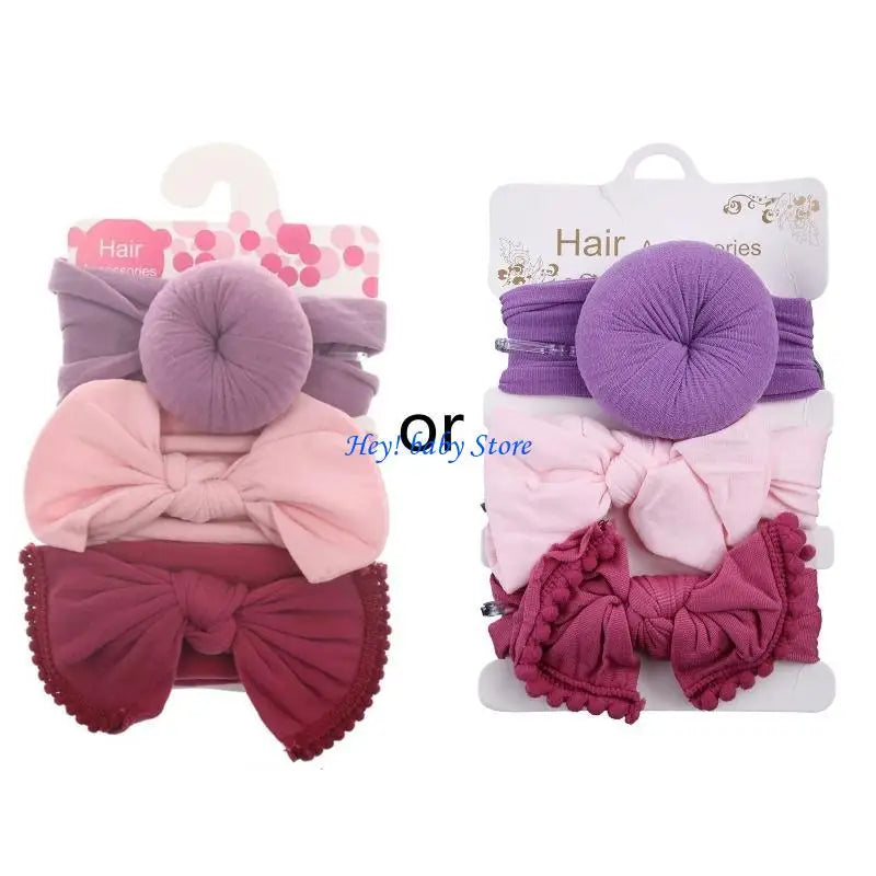 Baby Girls Bow Headbands Set of 3 | Nylon Turban Hairbands