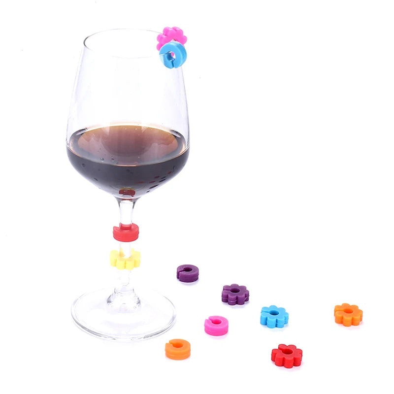 Silicone Wine Glass Markers & Drink Charms – 6 Pack