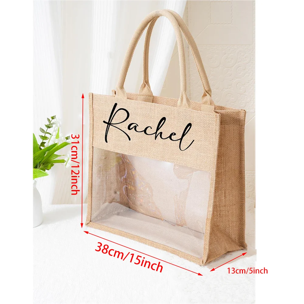 Custom Bridesmaid Beach Bag | Burlap & PVC Tote Wedding Gift