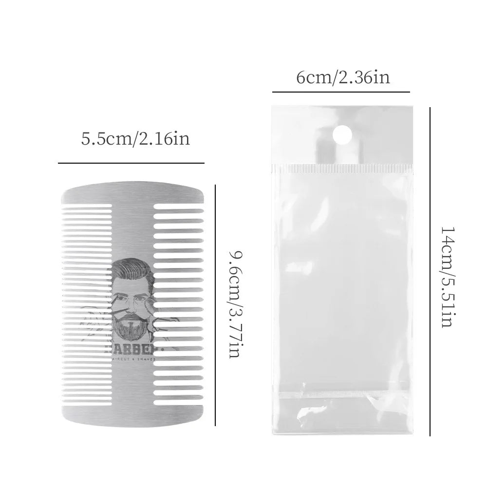 Stainless Steel Double Sided Beard Comb for Men Travel Pocket Hair Styling Mustache Grooming Tool with Fringe Smoothing Design Peaceful Pleasures Health and Wellness Silver