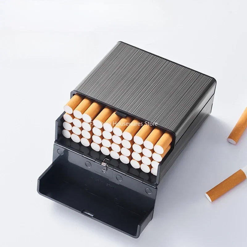 Large Capacity Cigarette Case Automatic Flip Cover Hold 40pcs Cigarettes Anti Pressure Portable Pocket Storage Box Smoking Tools Peaceful Pleasures Health and Wellness