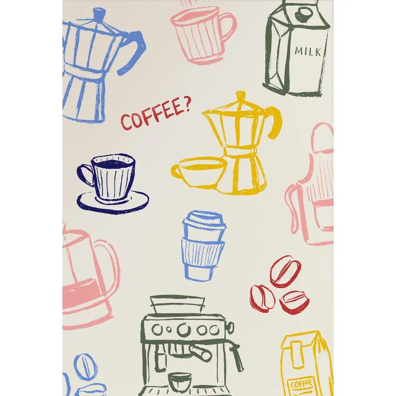 Retro Minimalist Kitchen Coffee Canvas Wall Art | Unframed Print