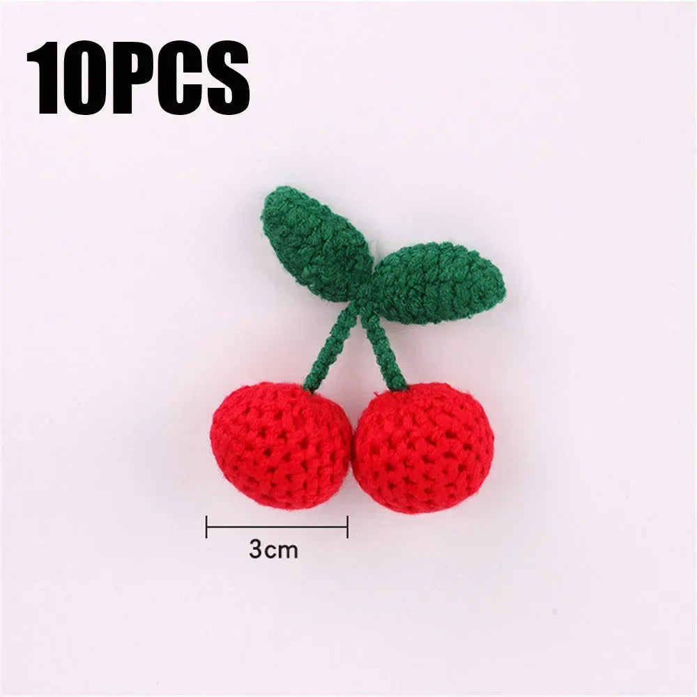 Knitted Wool Cherry Pendants DIY Craft Ornaments 10pcs