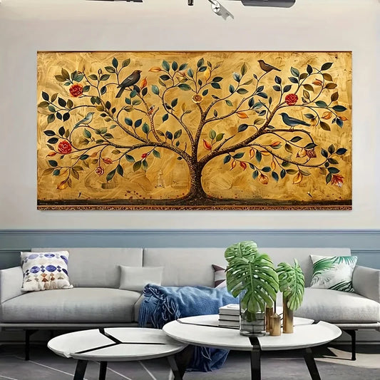 Tree of Life Canvas Wall Art – Vibrant Foliage & Birds Decor Canvas Wall Art Peaceful Pleasures Health and Wellness ZLH4802 50x100cm No Frame