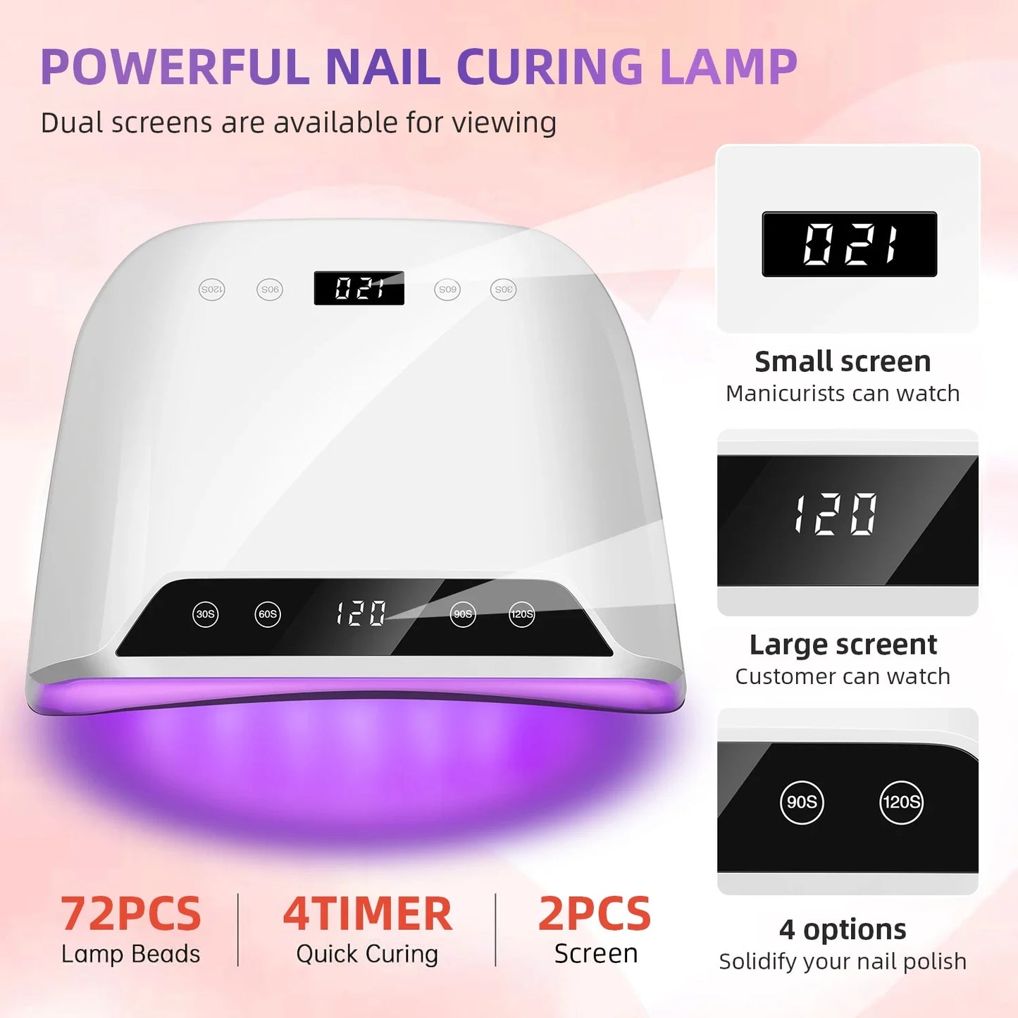 72-LED Nail Curing Lamp | Auto Sensor, 4 Timers, HD Display