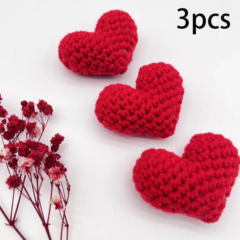 Crochet Knit Love Hearts – Cotton Filled Appliqué Red & Pink