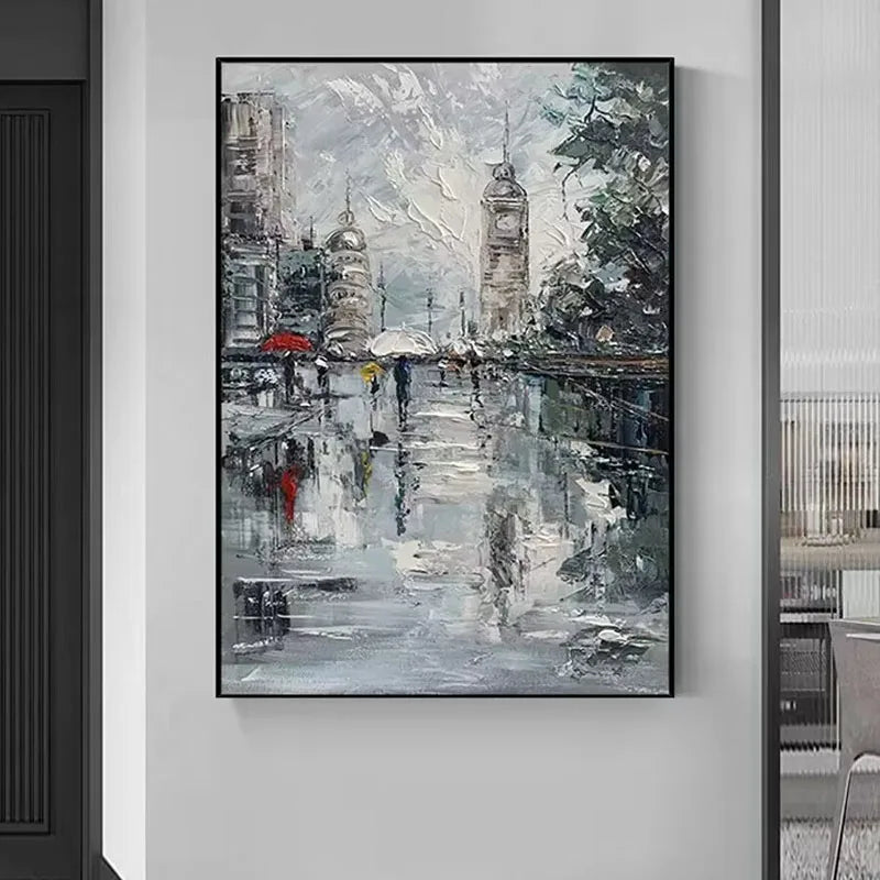 Modern Simplicity Parisian Street Scenery Handmade Oil Painting, Living Room Decoration, Sofa Background, Hanging Painting Peaceful Pleasures Health and Wellness