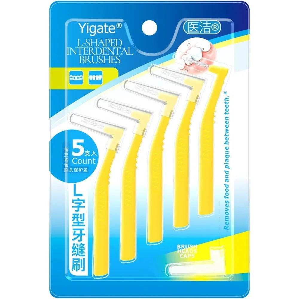 5pcs L-shaped Orthodontics Braces Interdental Brush Clean Between Teeth Mini Toothbrush Inter Dental Cleaning Travel Portable Peaceful Pleasures Health and Wellness