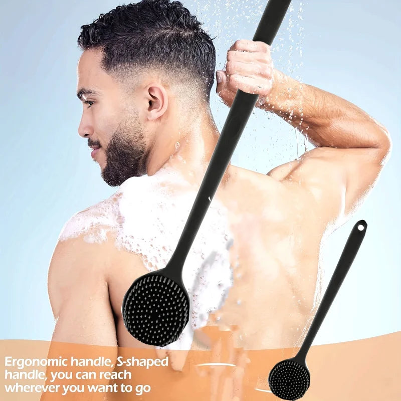 Long Handle Silicone Bath Brush with Soft Bristles - Ergonomic Back Scrubber for Exfoliating & Massaging, Gentle on All Light Peaceful Pleasures Health and Wellness