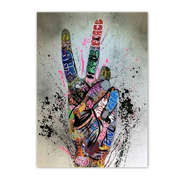 Graffiti Street Art Canvas Print | Love Kiss Hand Gestures Poster