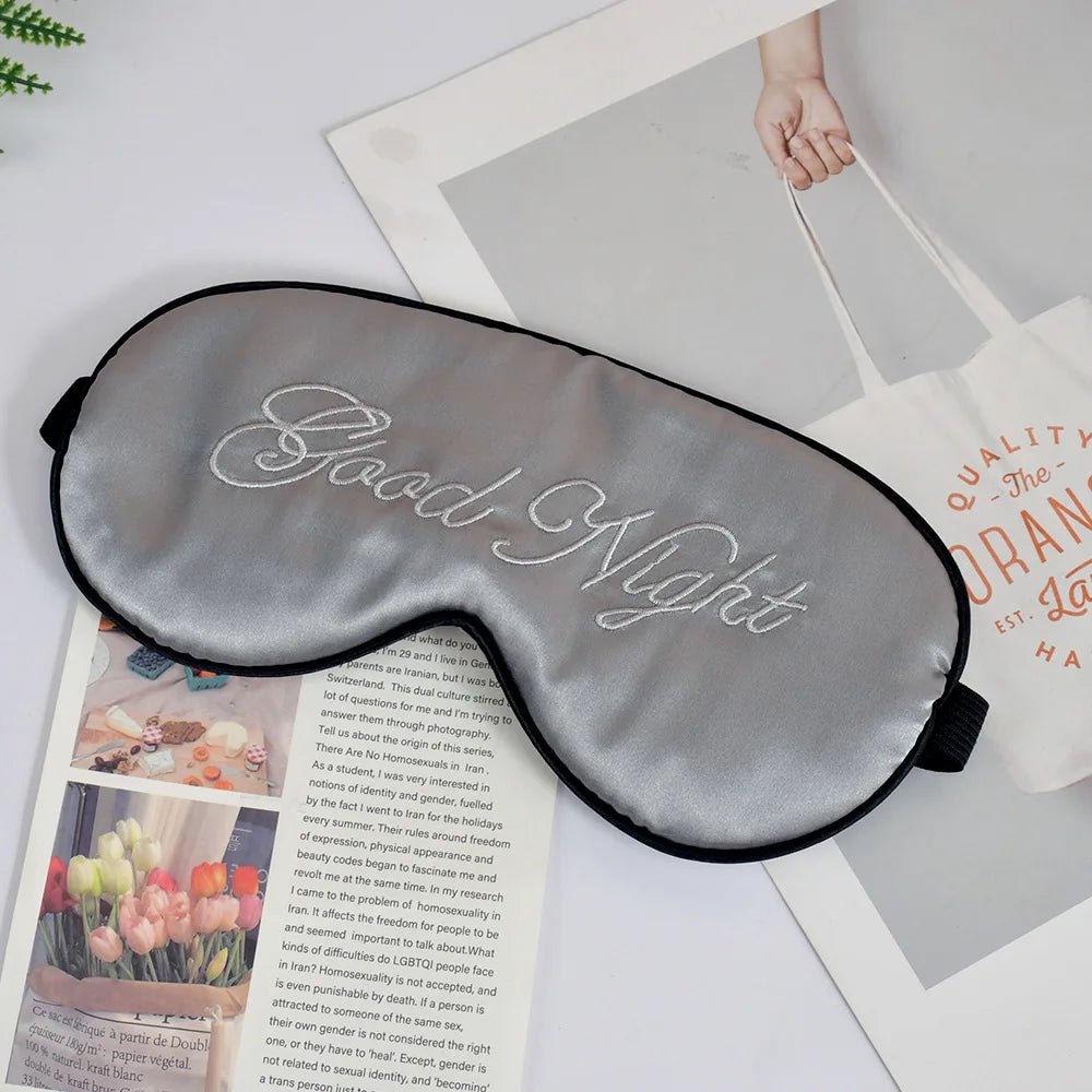Embroidered Silk Sleep Mask With Adjustable Strap Sleeping Eye Cover Mask For Travel Soft Blackout Blindfold Silk Eye Mask Patch Peaceful Pleasures Health and Wellness GRAY