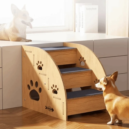 Non-Slip Wooden Dog Stairs with Safety Railing | Pet Steps Wooden Pet Stairs Oasis Select
