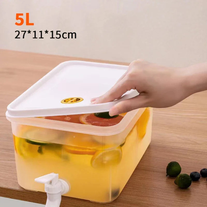 Cold Water Bucket With Faucet Refrigerator Jug Dispenser Water Kettle Summer Fruit Juice Drink Container Fridge Pots Pitcher Peaceful Pleasures Health and Wellness White 5L
