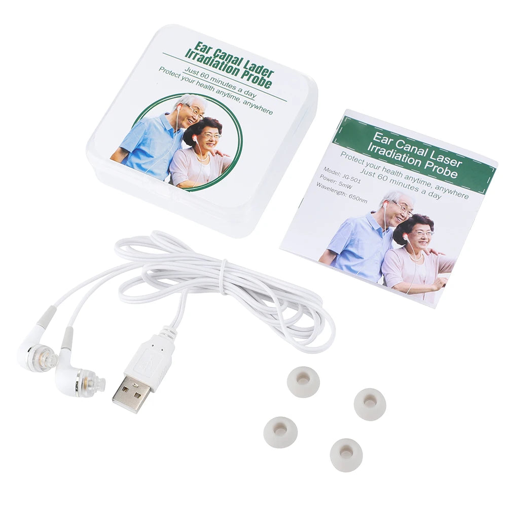 Ear Canal Laser Line 650nm Wavelength Physiotherapy Earplug Balance High Blood Pressure Health Care Reduce Fat Tinnitus Peaceful Pleasures Health and Wellness WHITE