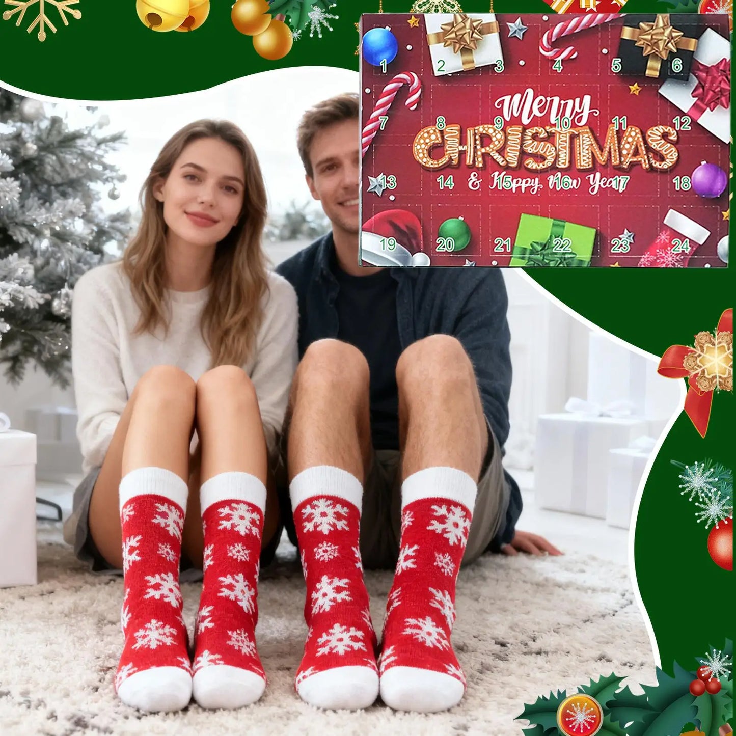 Christmas Advent Calendar Socks – 24 Days, 12 Pairs Unisex