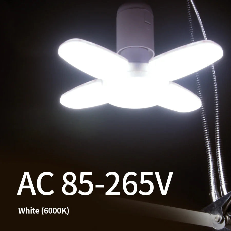 E27 Foldable Fan LED Bulb 28W 360° – Garage & Home Light