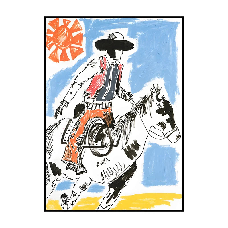 Western Cowboy Canvas Wall Art | Vintage Retro Poster Print
