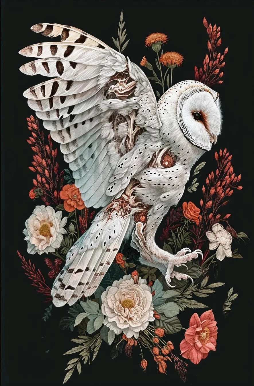 Horrible Floral Skeleton Animal Poster Gothic Bat Owl Rabbit Fox Canvas Painting Occult Wall Art Dark Academia Room Home Decor Peaceful Pleasures Health and Wellness 12 20x30cm