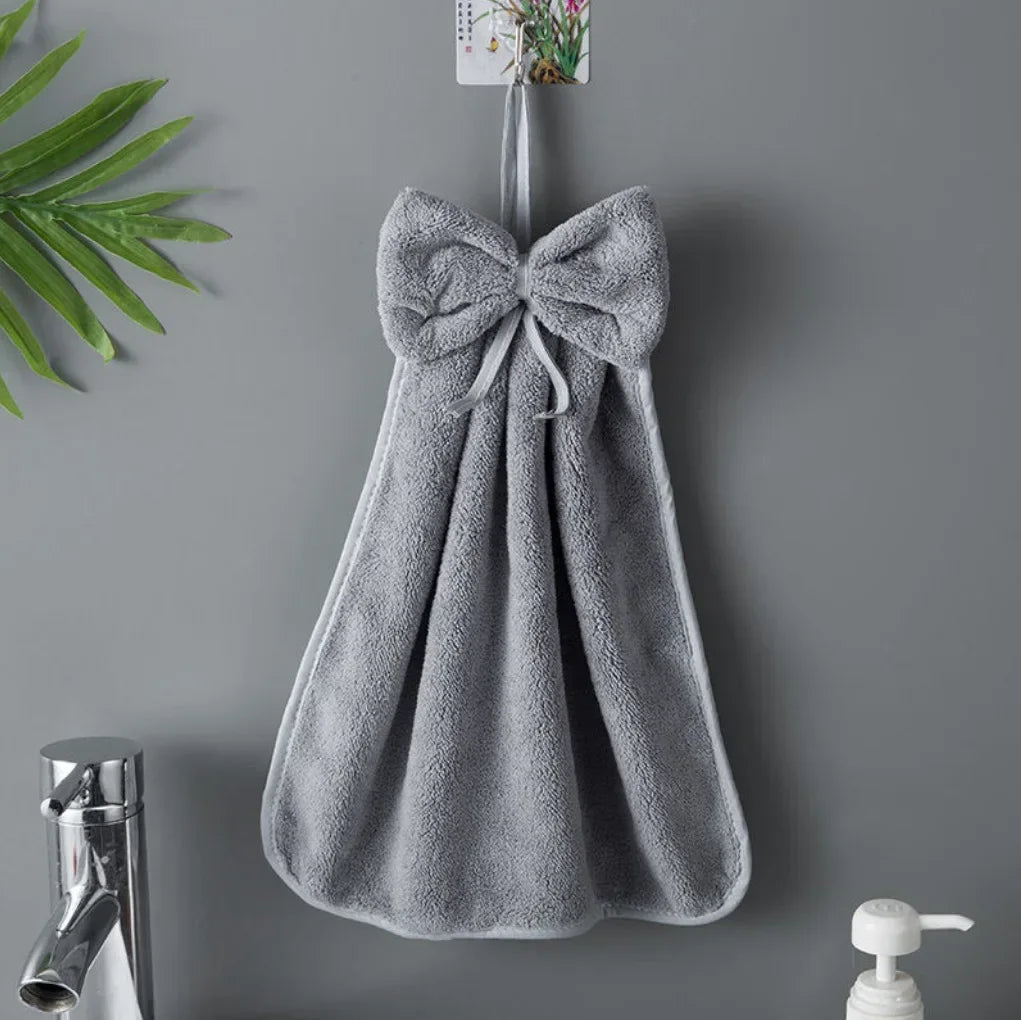 Bowknot Hand Towels – Soft Coral Fleece Quick-Dry Kitchen & Bath