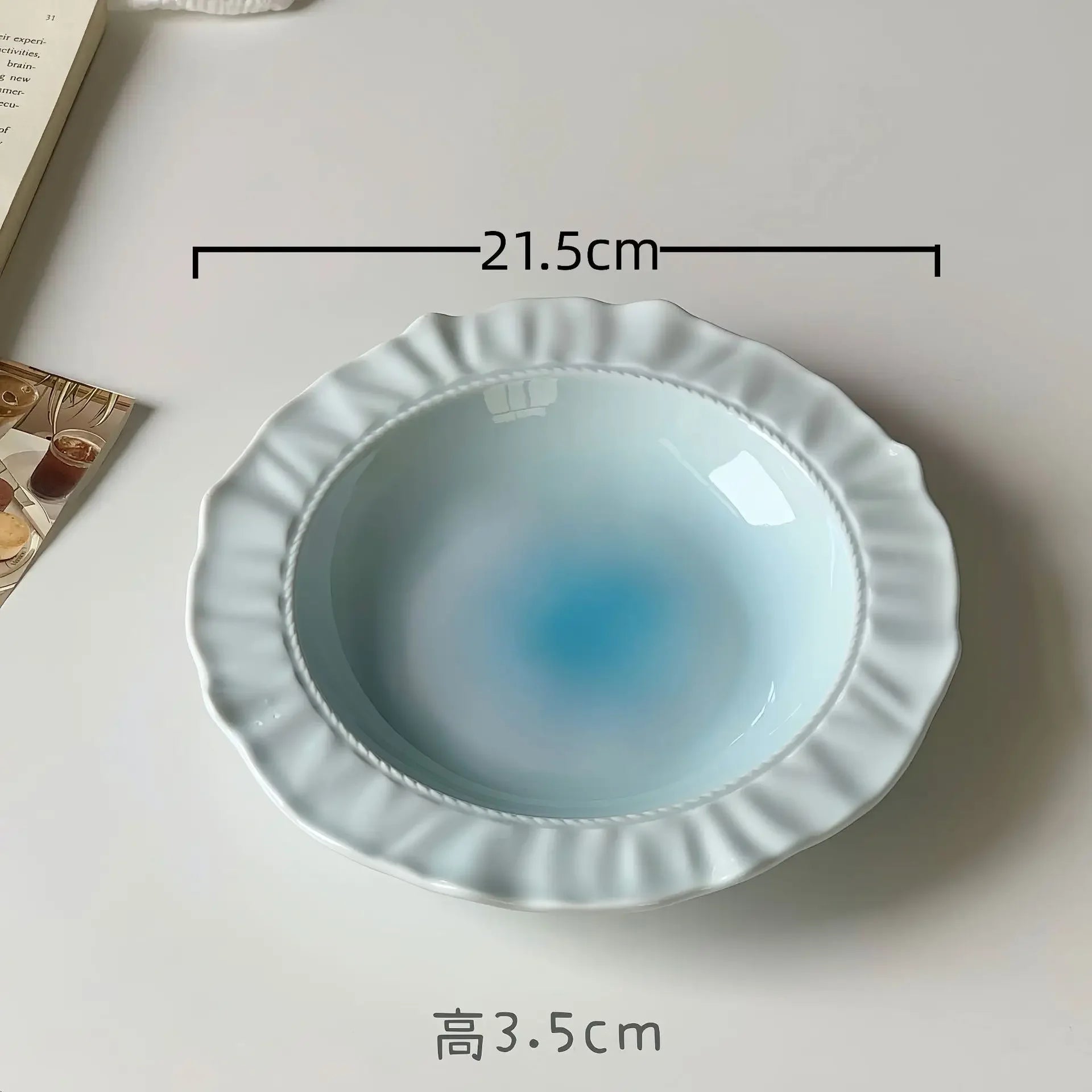 Advanced French Irregular Embossed Lace Plates Fruit Plate Pasta Plate Retro Solid Color Skirt Plate Cream Plates Dessert Plates Peaceful Pleasures Health and Wellness Blue