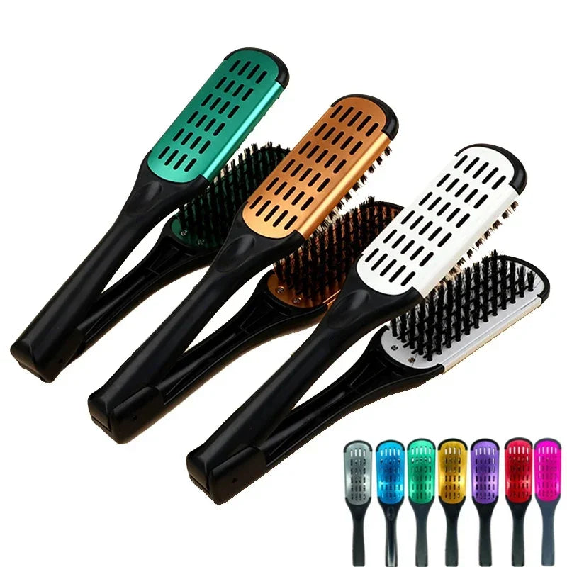 Pro Hairdressing Straightener Nylon Hair Straightening Double Brushes V Shape Comb Clamp Not Hurt Styling Tools DIY Home Peaceful Pleasures Health and Wellness