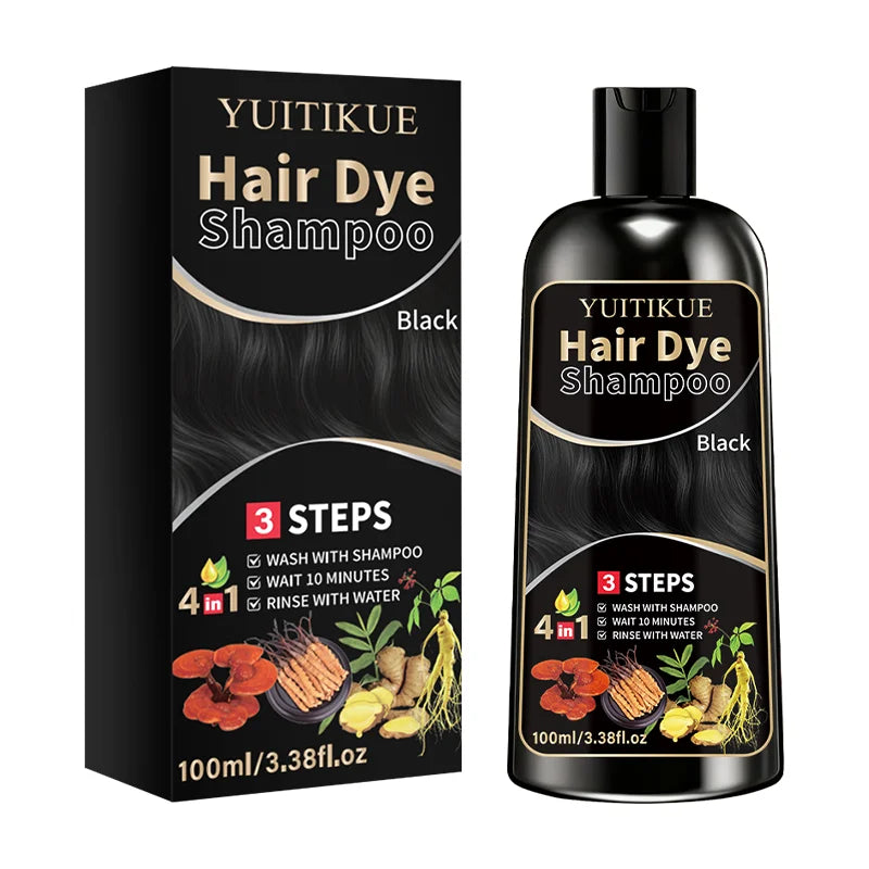 YUITIKUE Herbal Black Hair Dye Shampoo 100ml - Gentle 4-in-1 3 Steps Hair Color Shampoo for At-Home Easy Use Peaceful Pleasures Health and Wellness 1pc