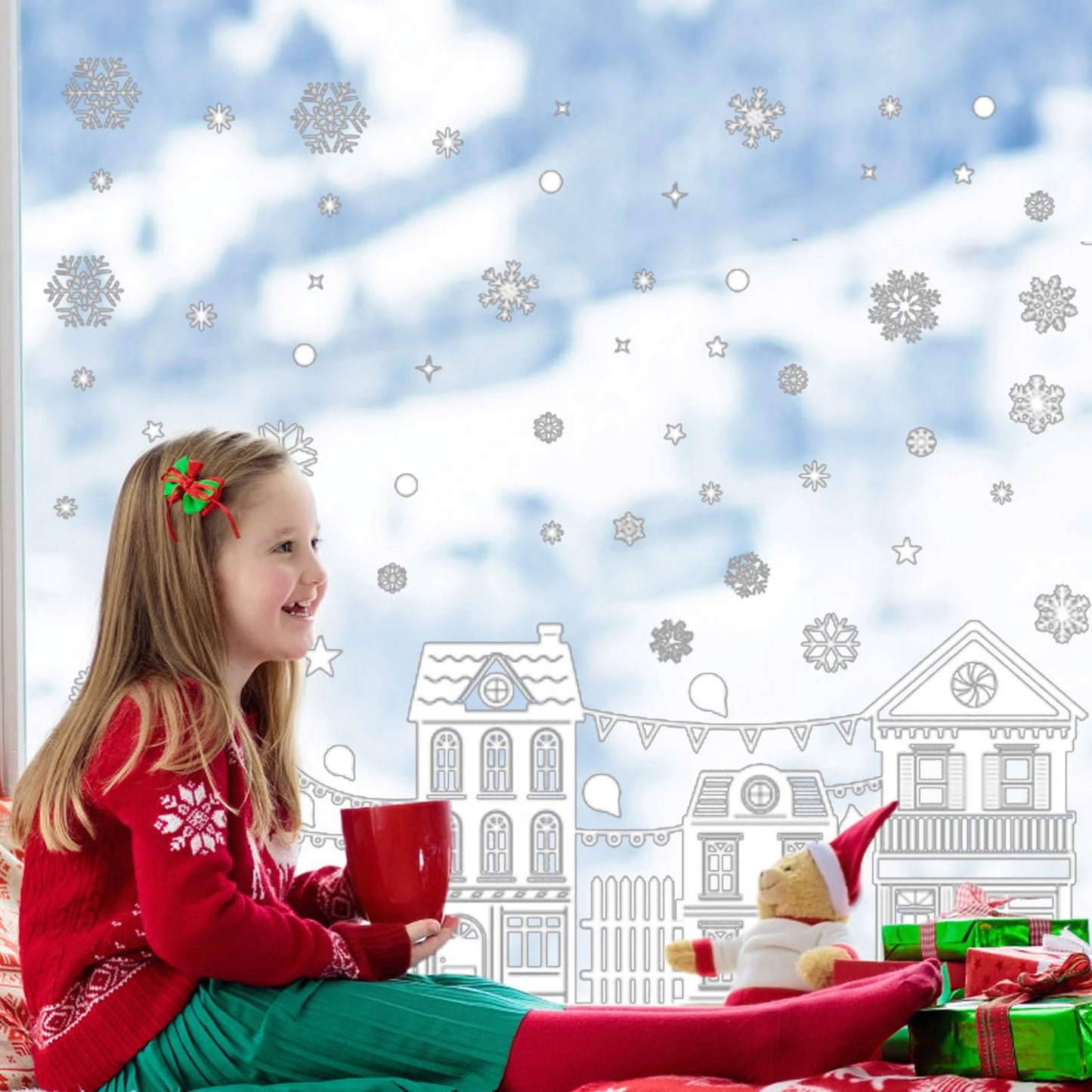 Christmas Static Window Clings – Elk, Snowflake & Xmas Tree PVC