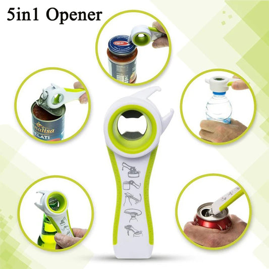 5-in-1 Multifunctional Beer Bottle Opener Can Anti-Slip Handle Durable Camping Portable Home Kitchen Tool Beer Opener Corkscrew Peaceful Pleasures Health and Wellness 1pc