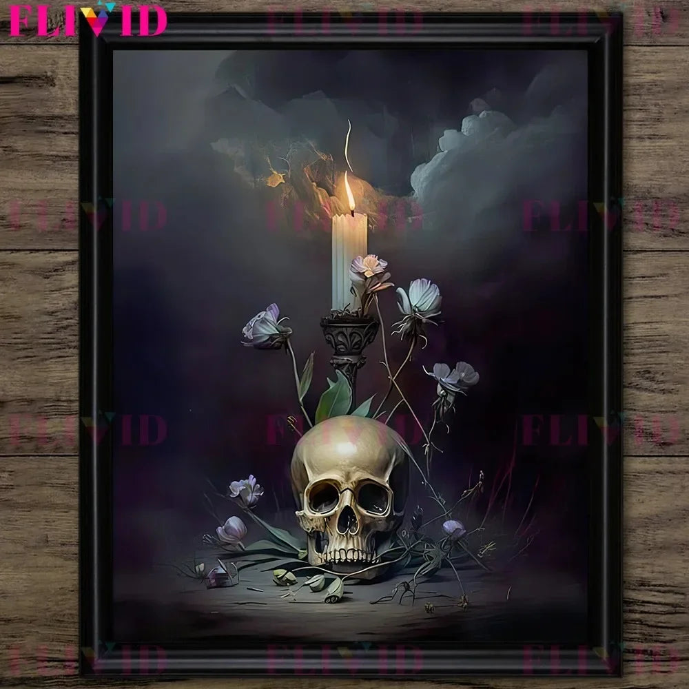 Dark Botanical Gothic Mushroom & Roses Canvas Wall Print