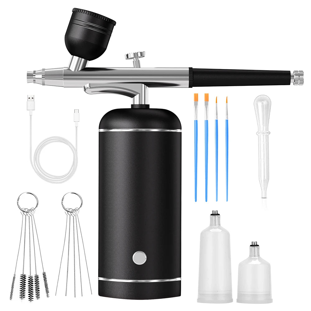 Airbrush with Compressor Mini Spray Gun for Painting Modeling Crafts Wireless Paint Spray Airbrush Painting Kit with Compressor Peaceful Pleasures Health and Wellness Black