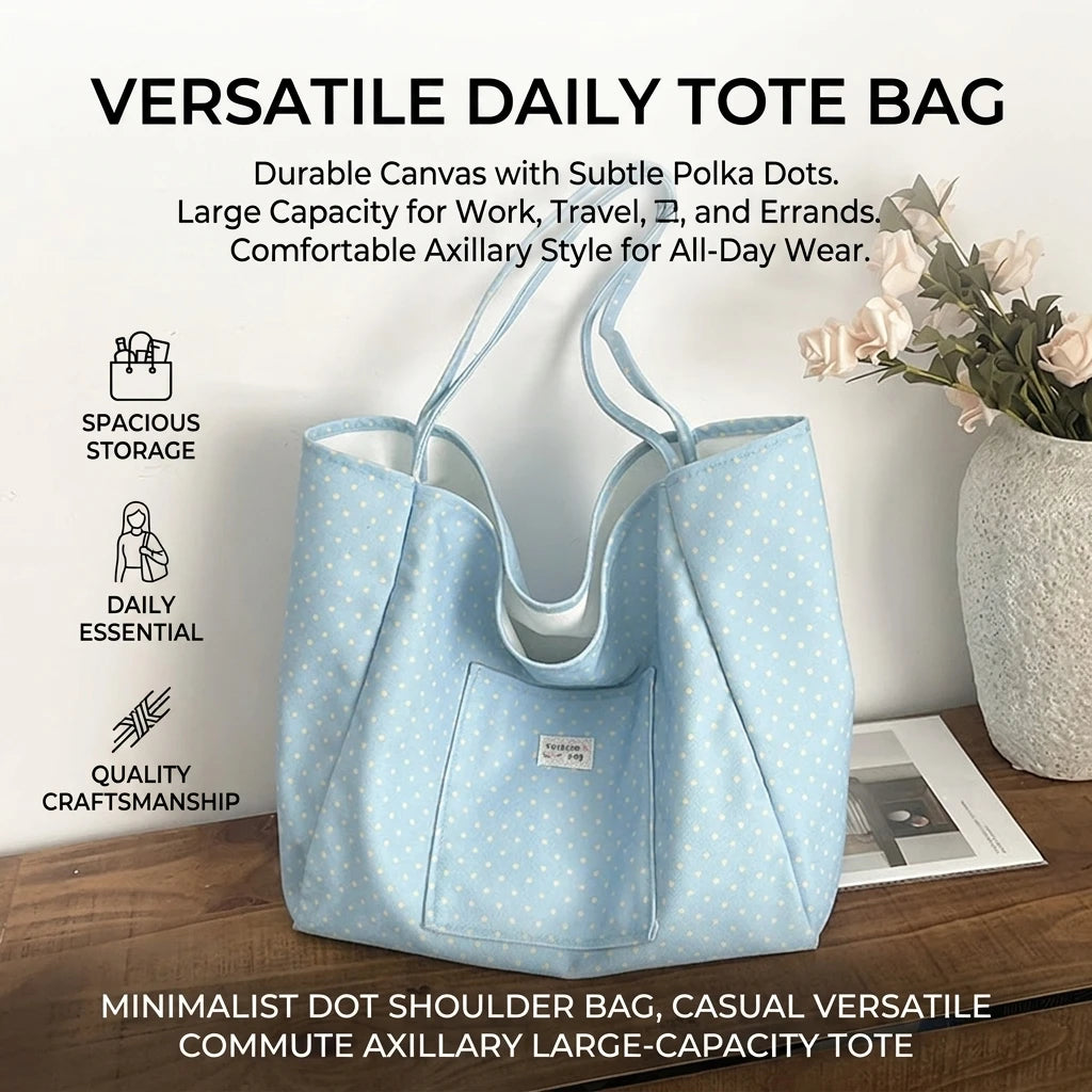 Women's Polka Dot Tote Bag Large Capacity Commuter Shoulder Handbag With Reinforced Bottom Peaceful Pleasures Health and Wellness