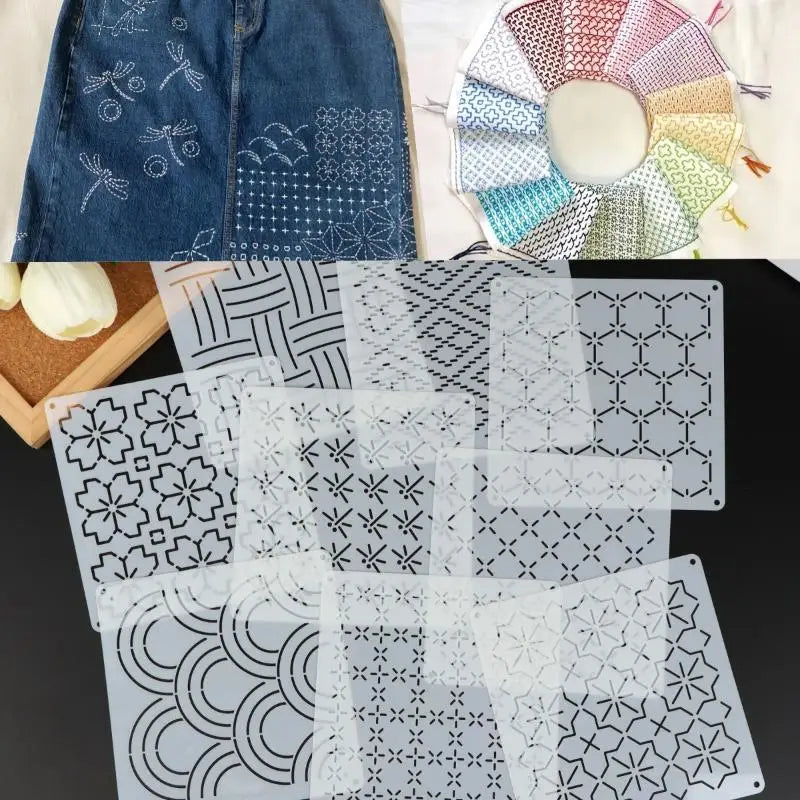Sashiko Embroidery Stencils – 9 or 32pc Geometric PET Templates