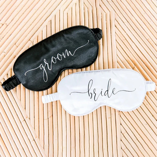 Bride & Groom Sleep Eye Masks | Mr & Mrs Wedding Gift Set Novelty Sleep Mask Set Peaceful Pleasures Health and Wellness bride and groom
