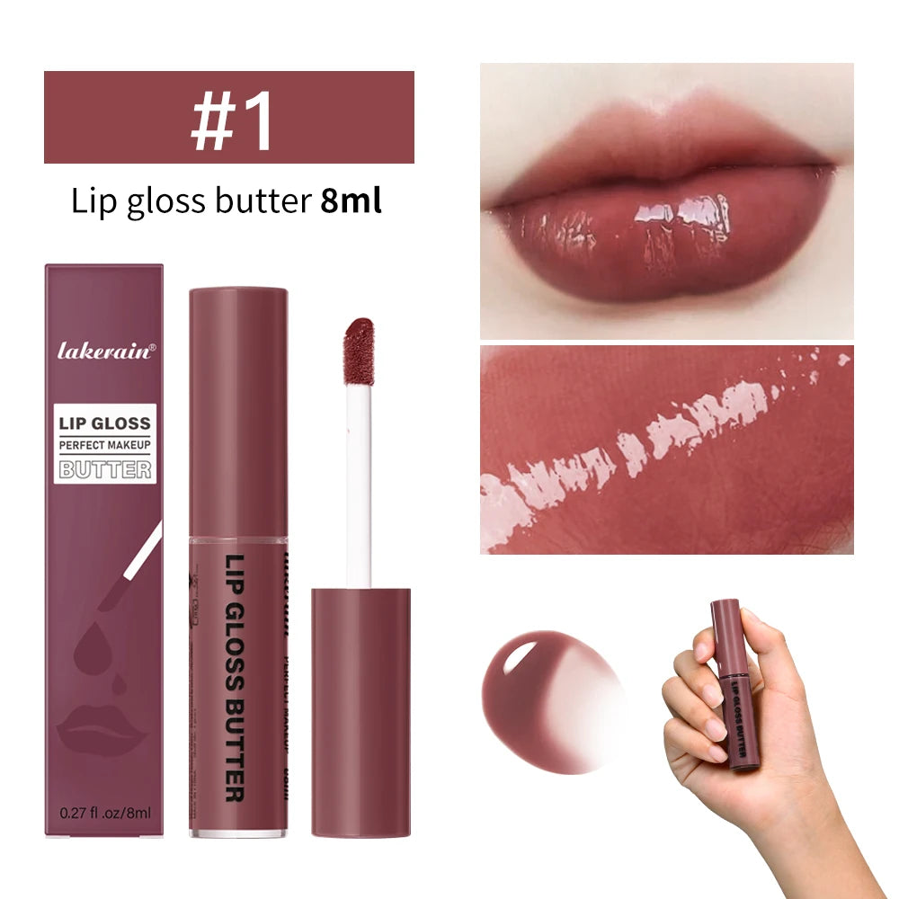8ml Butter Non-stick Cup Gloss Lip Gloss Moisturizing Mirror Lip Gloss Lasting Color Lip glaze Dye Lip Liquid Makeup For Women Peaceful Pleasures Health and Wellness 1