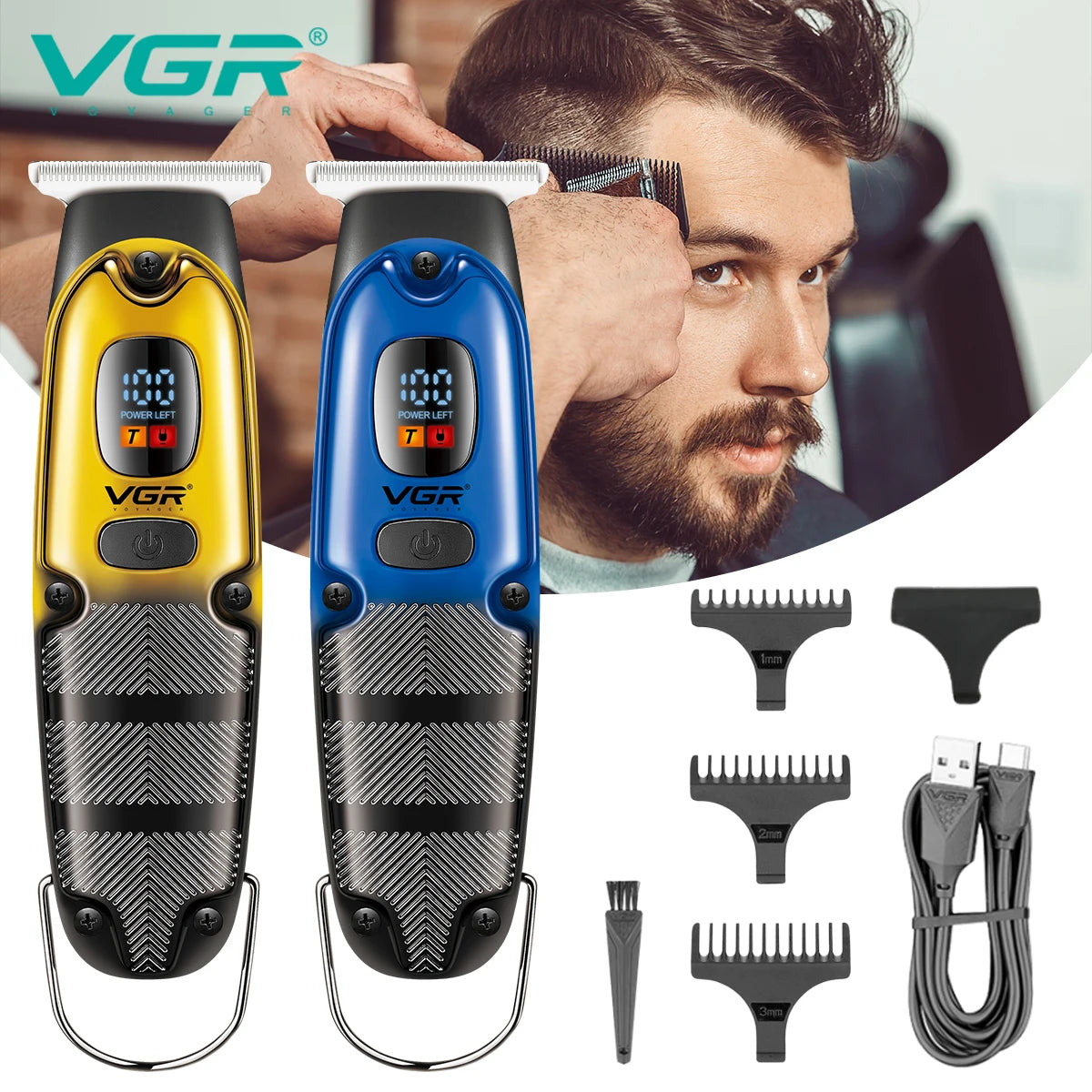 VGR 981 hair clipper LCD digital display home electric stainless steel engraving electroplating scissors Peaceful Pleasures Health and Wellness