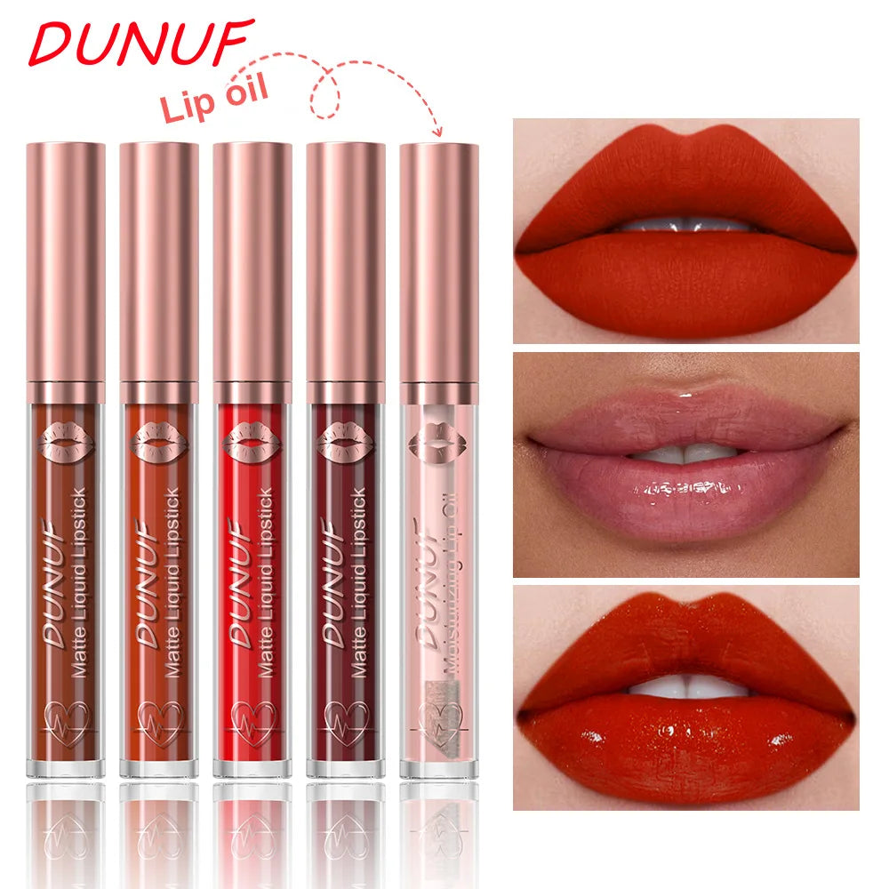 DUNUF 18-Color Matte Velvet Lipstick & Moisturizing Lip Gloss