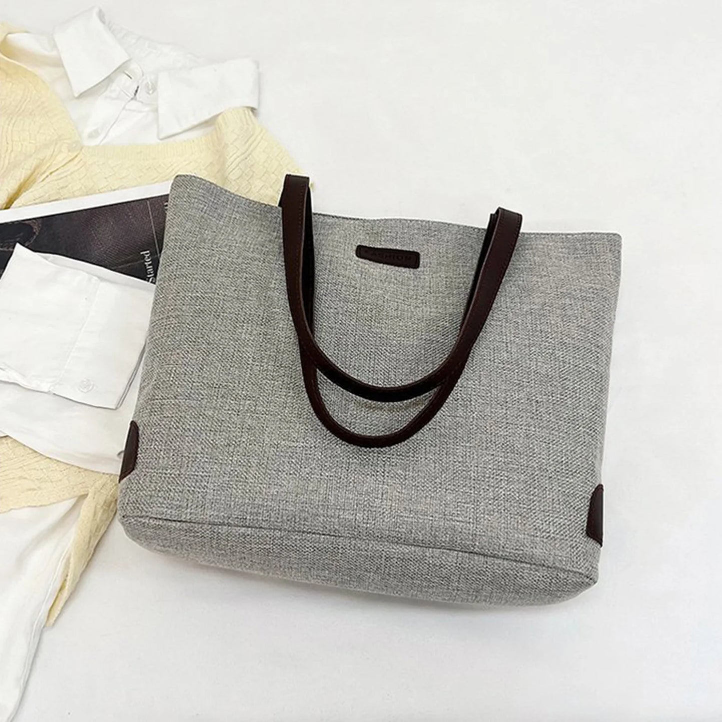 Cotton Linen Tote Bag Large Capacity Single Shoulder Bag Korean Style Casual Commuter Bag for Women Peaceful Pleasures Health and Wellness