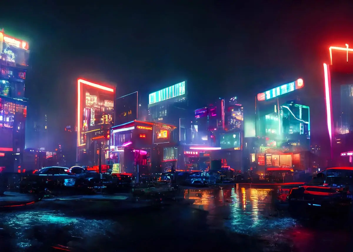 Cyberpunk Neon City Poster Fantasy Collection Wall Art for Passionate Decor Enthusiasts Peaceful Pleasures Health and Wellness