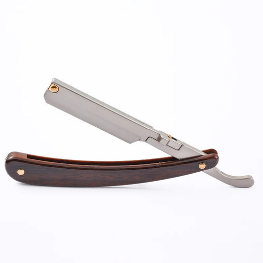 Stainless Steel Folding Shave Knife Holder Beard Straight Razor Hair Dressing Tool Men Manual Convenience Hair Shaver Holder Peaceful Pleasures Health and Wellness Long-handled