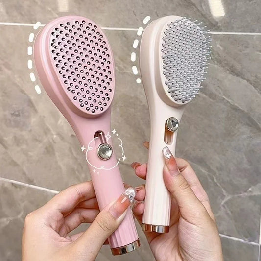 Self-Cleaning Retractable Hair Brush – Anti-Static Massage Self-Cleaning Hair Brush Peaceful Pleasures Health and Wellness