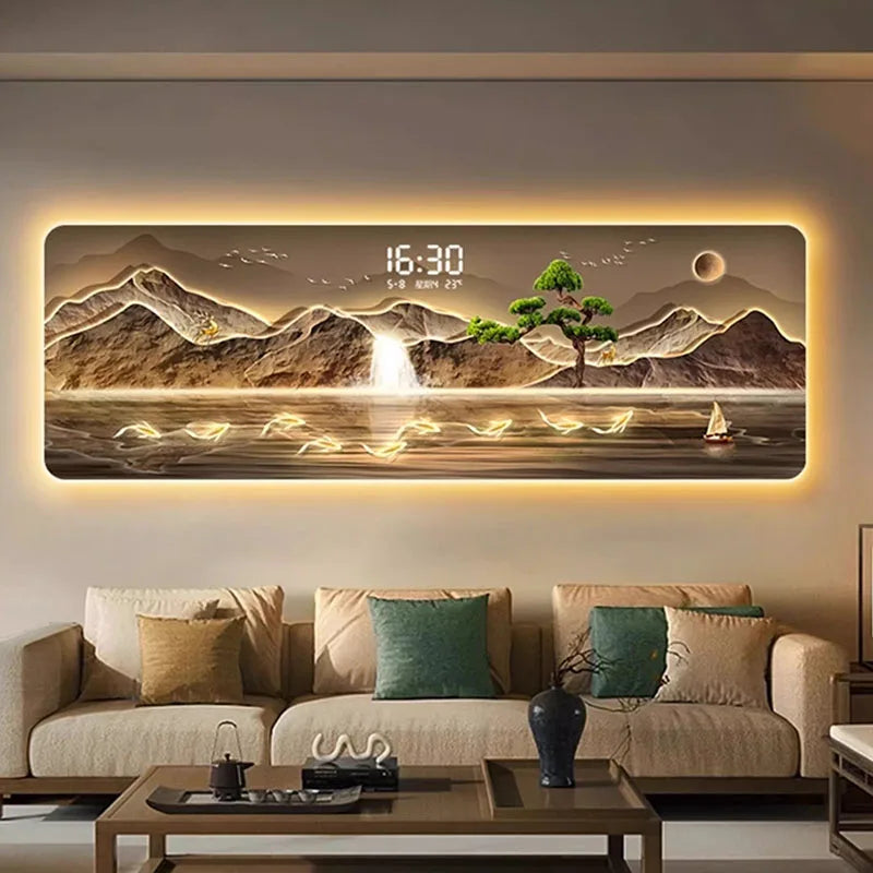 Wall Art Living Room Clock Wall Aesthetic With lamp Silent Fashion Wall Watch Xenomorph Mural Reloj Pared Interior Decoration Peaceful Pleasures Health and Wellness