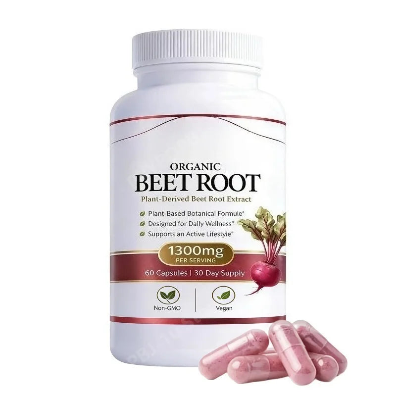 Organic Beet Root Capsules 1300mg | Vegan Supplement 60ct
