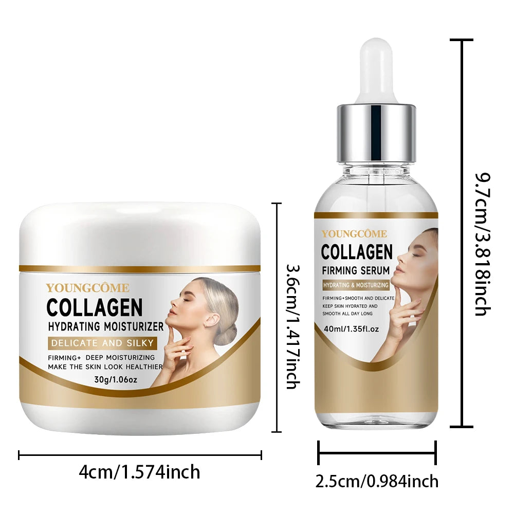 Collagen Cream Set Moisturizing Brightening Hydrating Smooth Wrinkles Firming Facial Face Suitable for travel packages Peaceful Pleasures Health and Wellness 30g-40ml