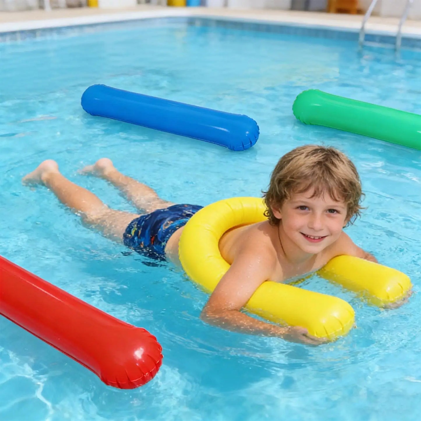 Inflatable Pool Noodle Set 4pcs Water Float Toys with Air Pump Pool Sticks for River Lake Beach Party Vacation Weekend Peaceful Pleasures Health and Wellness