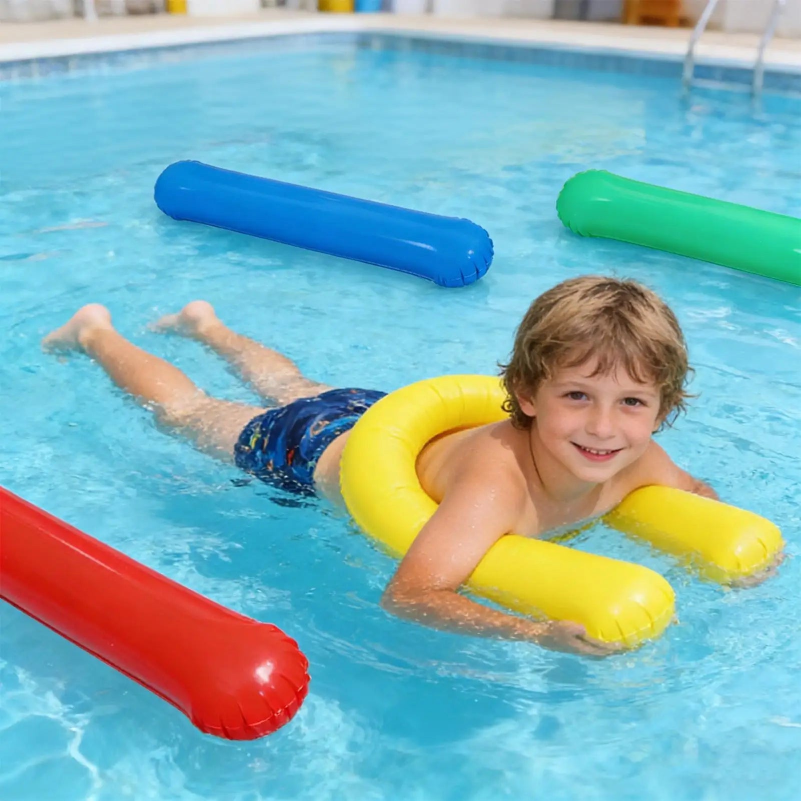 Inflatable Pool Noodle Set 4pcs Water Float Toys with Air Pump Pool Sticks for River Lake Beach Party Vacation Weekend Peaceful Pleasures Health and Wellness