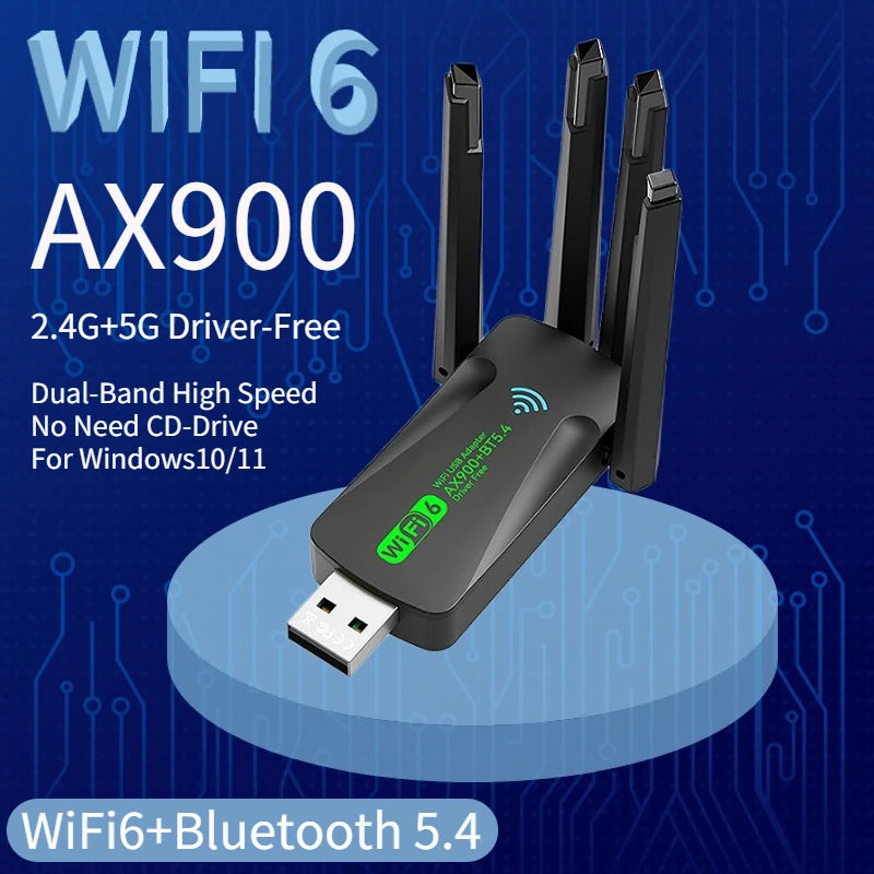 WiFi 6 AX900 USB Adapter Bluetooth 5.4 Dual Band 2.4G 5G 4 Antennas WiFi6 USB Network Receiver Dongle Driver Free Win 10/11 Peaceful Pleasures Health and Wellness
