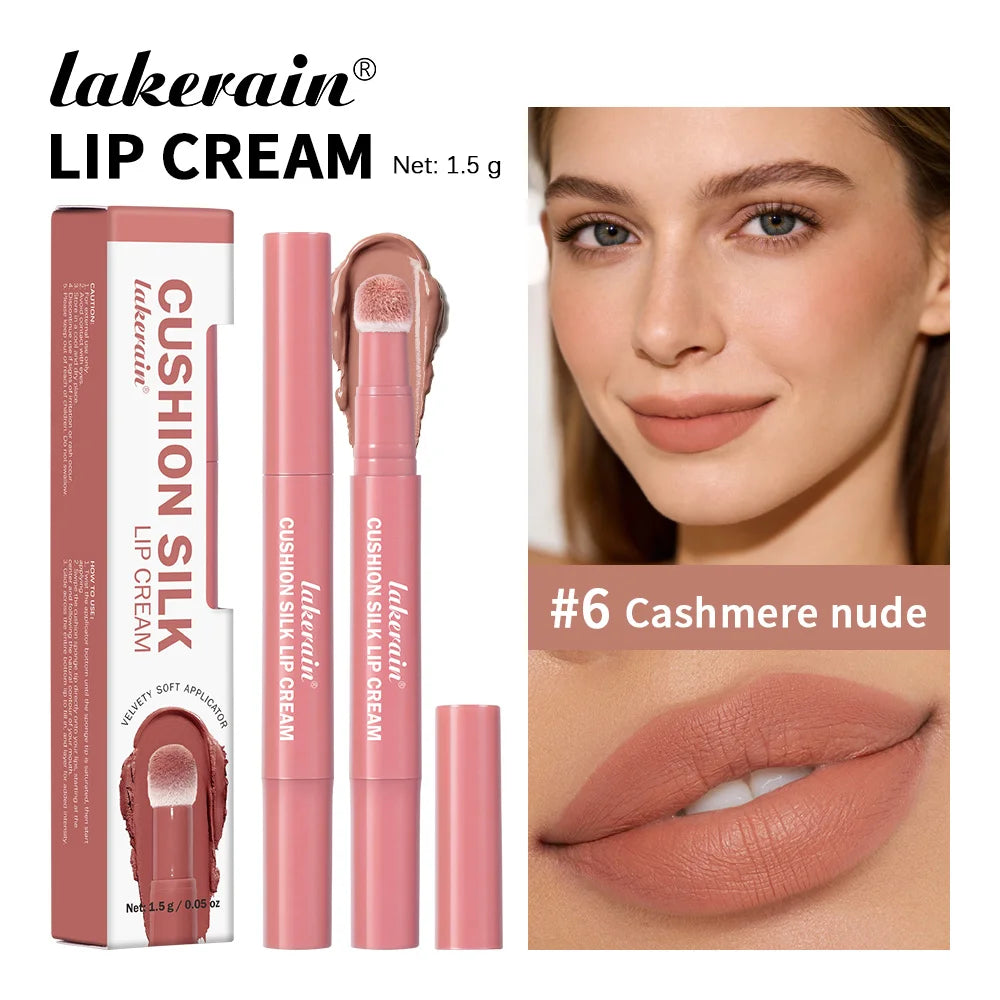 Lakerain 2-in-1 Lip Cream Powder Blusher Air Cushion Brush Design Deep Hydration Long-lasting Non Fading Lipstick Powder Blusher Peaceful Pleasures Health and Wellness Cashmere Nude