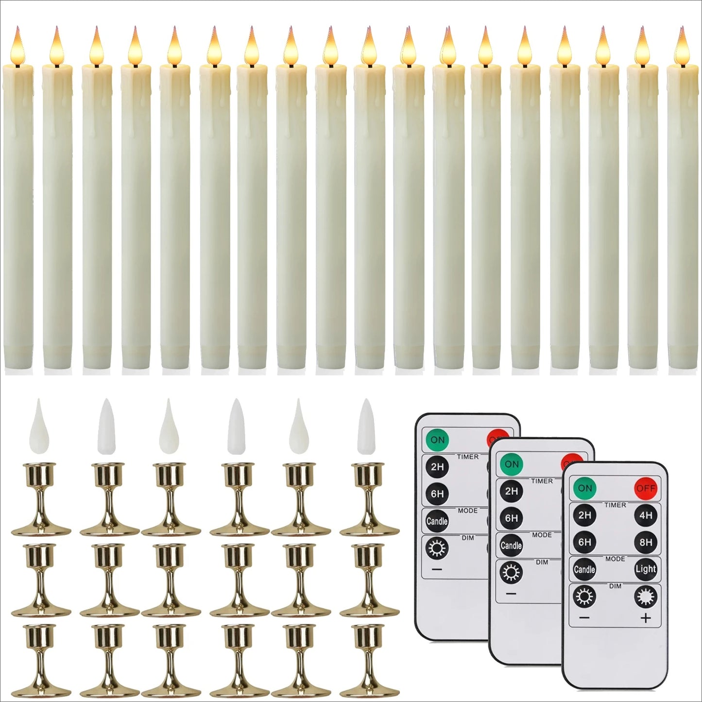 Flameless Candles with Remote Timer Battery Operated LED Flickering Taper Candle for Christmas Decor with 6 Pack Gold Holder Peaceful Pleasures Health and Wellness 18pc ivory
