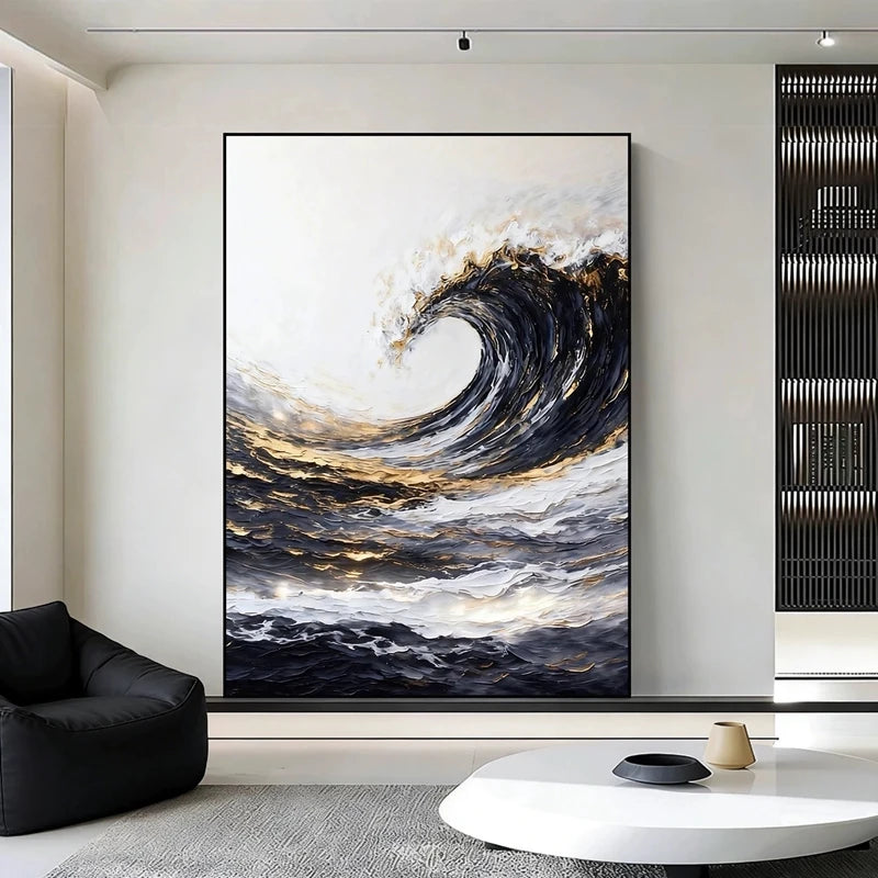 Modern Hand Painted Canvas Oil Painting Abstract Big Waves Wall Art Home Decor Mural Living Room Bedroom Porch Hanging Poster Peaceful Pleasures Health and Wellness