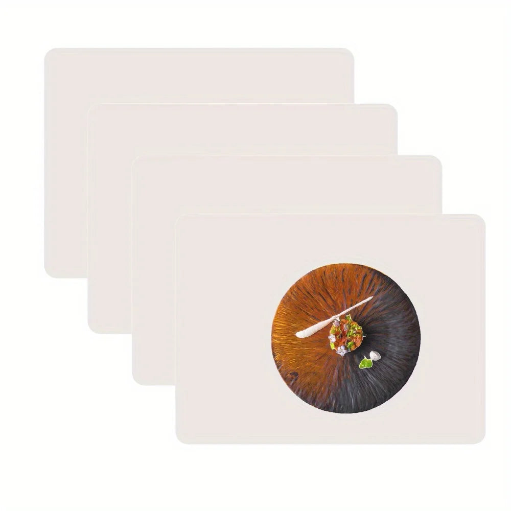 Leeseph 4pcs Silicone Placemats, Non-Slip Waterproof, Stain Resistant, Countertop Protector, Kitchen Counter Mat, Heat Resistant Peaceful Pleasures Health and Wellness Light Grey 40x30 cm